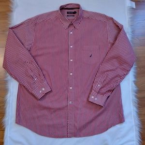 Nautica Sanded Poplin Shirt Men's XL Red/White